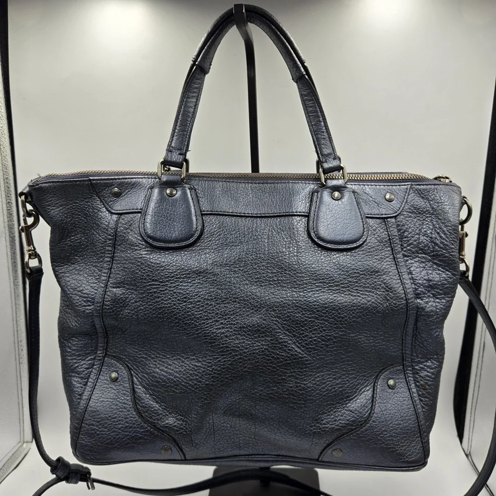 Coach Mickie Pearlized Blue Grain Leather Convertible Cross Bag F34040 Gunmetal